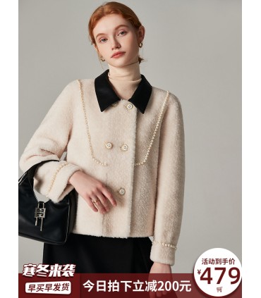 Sheep shearling short stitching jacket