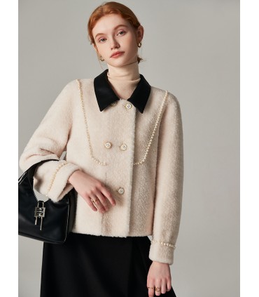 Sheep shearling short stitching jacket