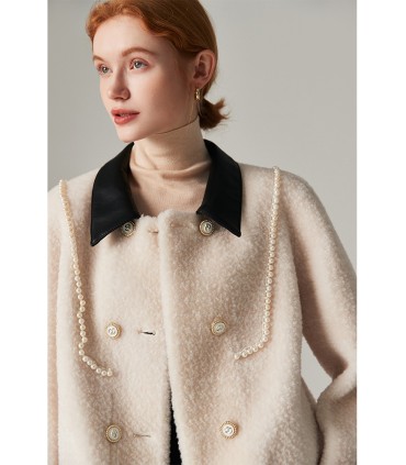 Sheep shearling short stitching jacket