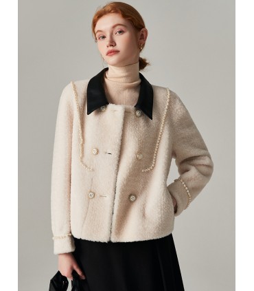 Sheep shearling short stitching jacket