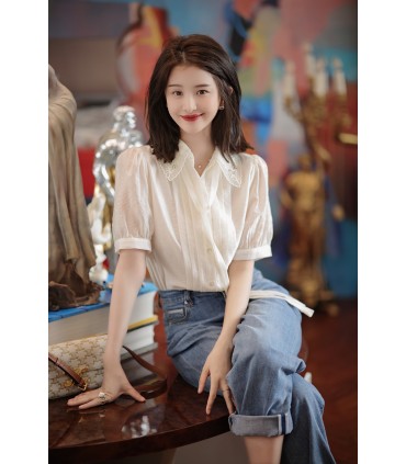 Nhật ký Shanhai sơ mi ngắn tay dáng rộng 