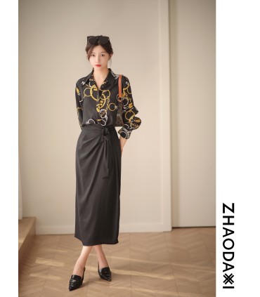 Chanson-rok Rok met hoge taille en split