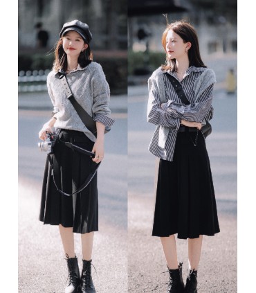 Skirt Pinggang Tinggi Retro Wanita 