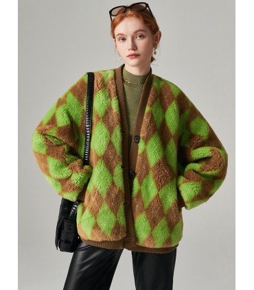 Sheep shearling short vintage cardigan