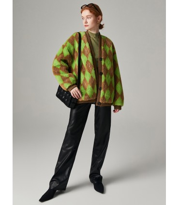 Får shearling kort retro cardigan