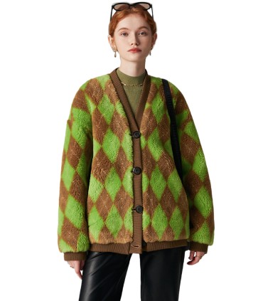 Sheep shearling short vintage cardigan