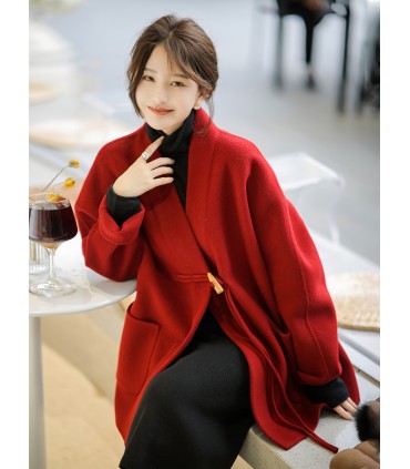 Lös dubbelsidig yllerock Ny vindjacka 