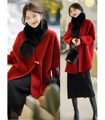 Lös dubbelsidig yllerock Ny vindjacka 