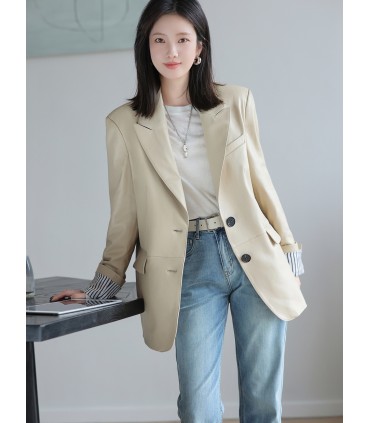 Áo khoác vest nữ mới 2023 bằng da cừu 