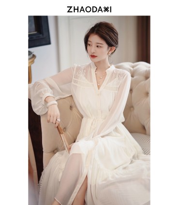 Menghua Dew Skirt Pakaian Baju Sutera Bergaya 