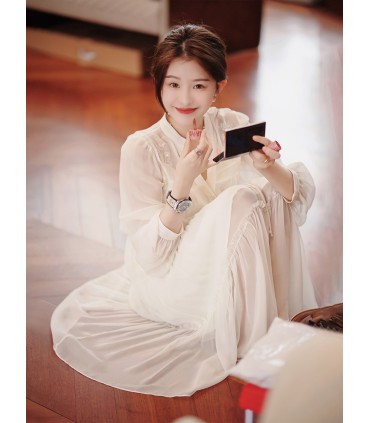 Menghua Dew Rock Modisches Seidenhemdkleid 