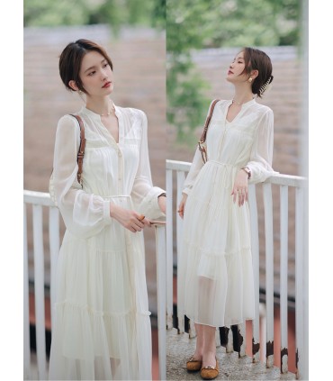 Saia Menghua Dew Camisa de Seda da Moda Vestido 