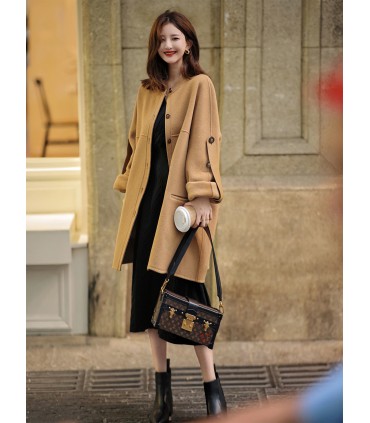 Cappotto di lana girocollo a tubo dritto nuovo top di inizio autunno 