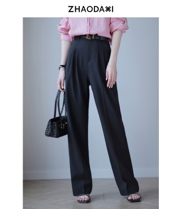 심플한 수직 스트레이트 하이웨이스트 수트 팬츠 