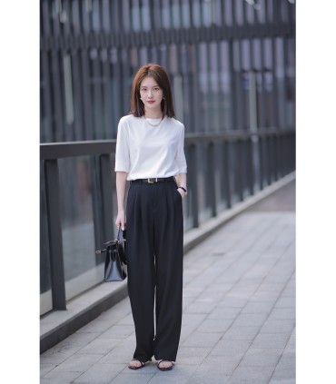 심플한 수직 스트레이트 하이웨이스트 수트 팬츠 