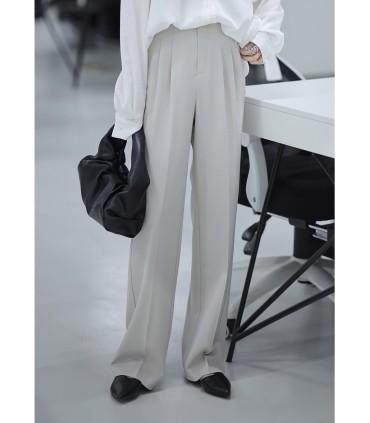 심플한 수직 스트레이트 하이웨이스트 수트 팬츠 