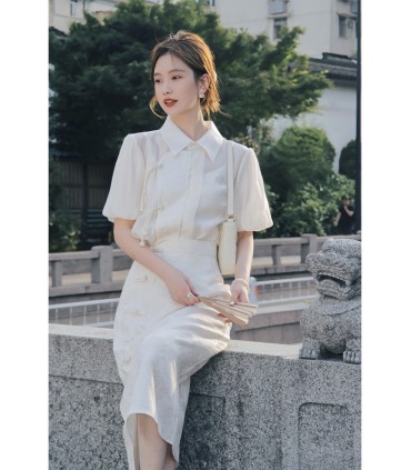 Jacquard Texture Rak kjol Dam National Style Spänne Kjol 