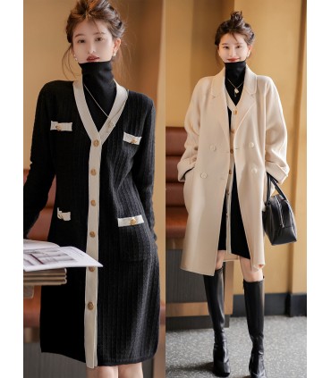 Rak kjol vinter ny kontrastfärgad klänning 