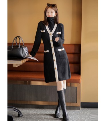 Rak kjol vinter ny kontrastfärgad klänning 