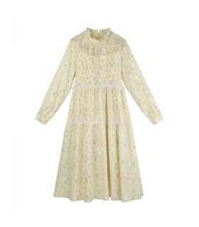 Robe longue col montant faux col champignon peint à la main 