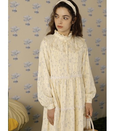 Gola alta vestido longo gola falsa cogumelo pintado à mão 