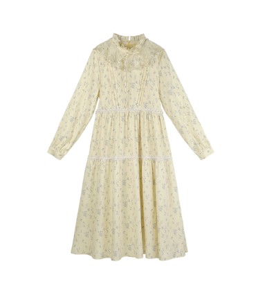 Gola alta vestido longo gola falsa cogumelo pintado à mão 