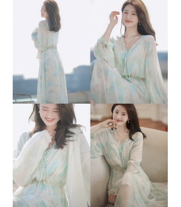 Langit Cerah Semalam—Skirt Siri Loose Buckle V-Neck Baju