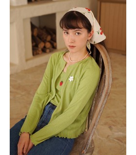 Cardigan canotta ricamato fragola Set due pezzi 