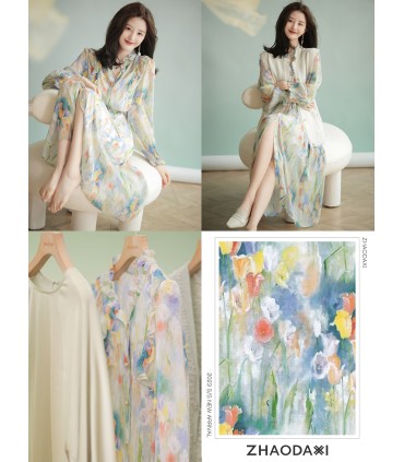 Blooming Wealthy Printed Series Luźna modna sukienka koszulowa 