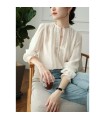 Pleated hollow linen long-sleeved shirt 