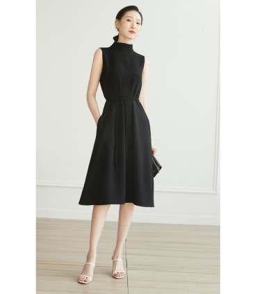 Stand-up collar slimming strappy vest dress 