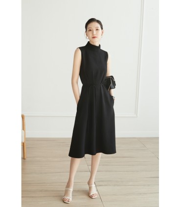Stand-up collar slimming strappy vest dress 