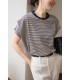 Maßgeschneidertes, schlankes, locker gestreiftes Kurzarm-T-Shirt aus Baumwolle 