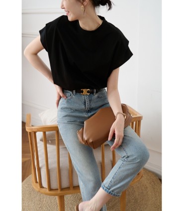 Kaos katun lengan pendek bergaris longgar dan ramping disesuaikan 