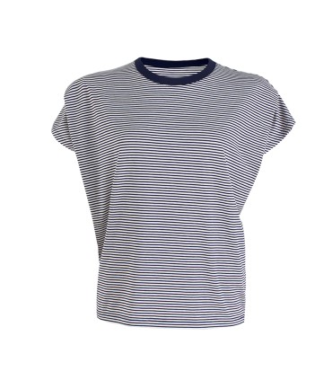 Camiseta de algodão de manga curta listrada solta e sob medida 