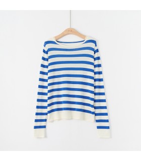 Lniany sweter w kontrastowe paski 