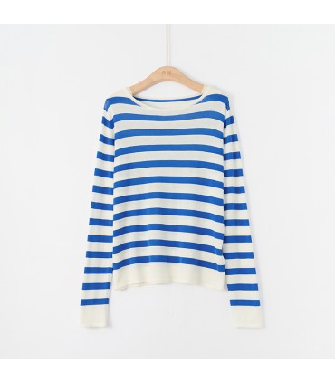 Linen contrast striped sweater T-shirt