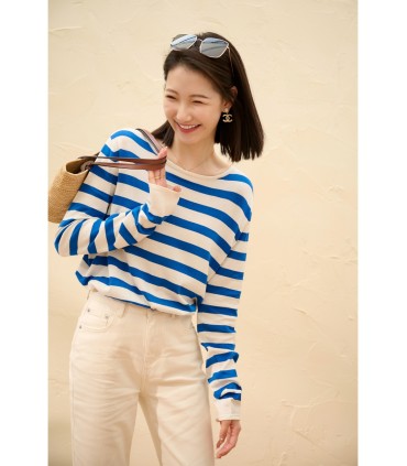 Lniany sweter w kontrastowe paski 