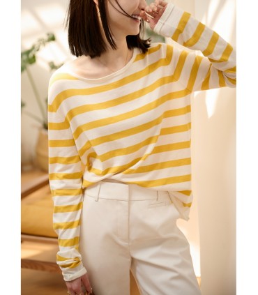 Linen contrast striped sweater T-shirt