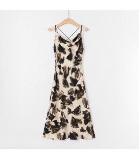 Silk satin swing collar suspender with sexy dress 