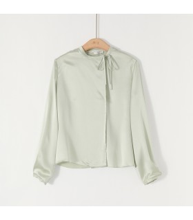 Chemise col en V en satin de soie lourde oblique française 22 mm 