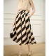 Striped silk pleated A-line skirt 