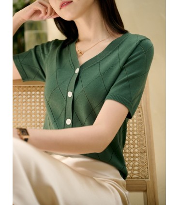 Cardigan de malha com decote em V e manga curta