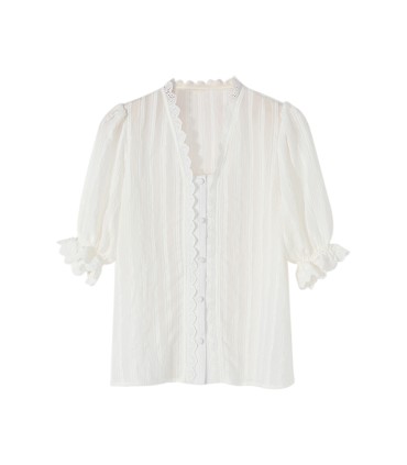 V-neck puff short-sleeved shirt 