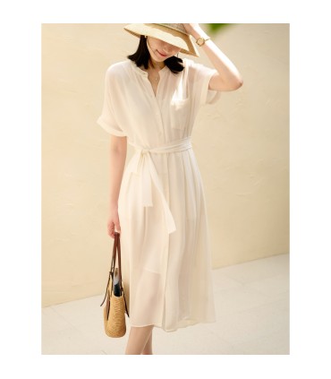 Abito camicia a maniche corte stile giacca a vento di alto profilo 