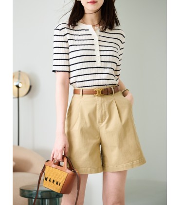 Soft cotton workwear micro A-line wide-leg shorts