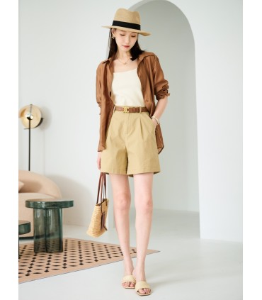 Soft cotton workwear micro A-line wide-leg shorts