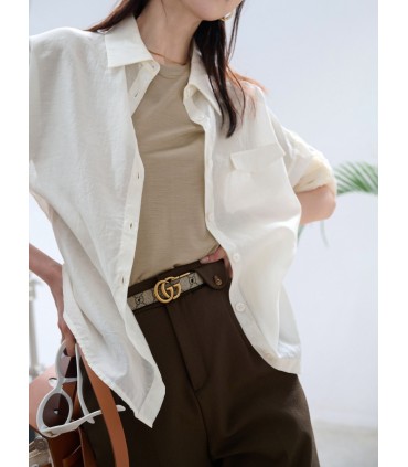 Chemise ample blanche protection solaire avec fausse poche 