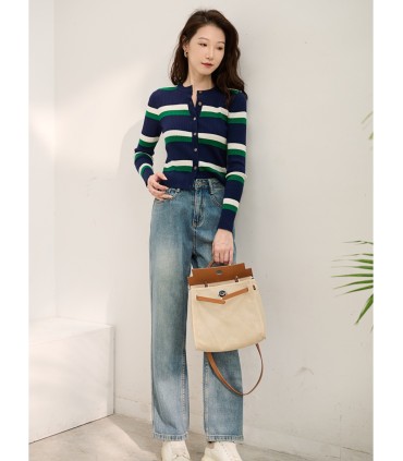 Wollen gestreept kort gebreid vest Dun jasje