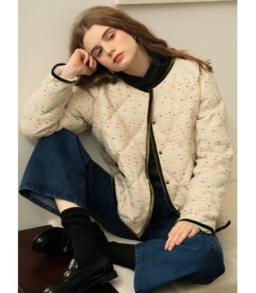 French-style small wangi style colorful dot woolen goose down coat